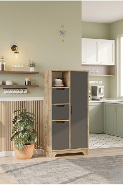 L'occi Concept Dorge 8 Raflı Çok Amaçlı Dolap 2 Kapaklı Çekmeceli Kiler Mutfa...