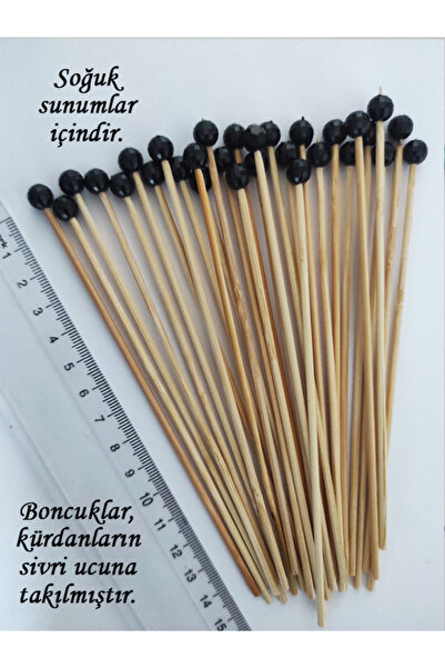 tm tasarı mağazası 15 Cm Uzun Kürdan - 10 Adet Dekoratif Siyah Disko Topu Bon...