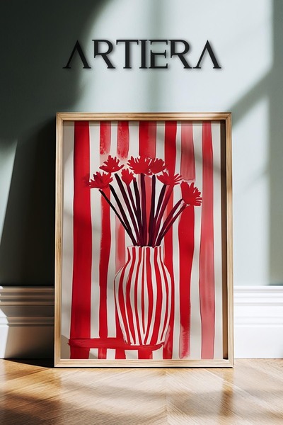 HİGUERA Λουλούδια σε κόκκινο ριγέ βάζο Βοτανική Σύγχρονη Μινιμαλιστική Τέχνη ...