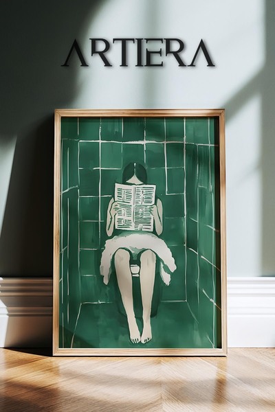 HİGUERA Γυναίκα που διαβάζει εφημερίδα στην τουαλέτα Πράσινη αφηρημένη γυναίκ...