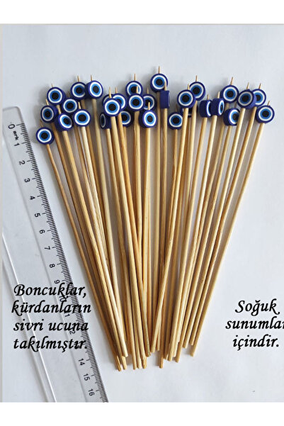 BEYHAN BAYHAN 15 Cm Uzun Kürdan - 30 Adet Dekoratif Lacivert Nazar Boncuklu K...