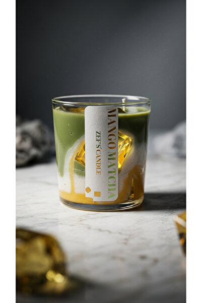 ZEFS CANDLE SOYA WAX & JEL MANGO MATCHA CAM BARDAK KOKULU MUM 300 GR ( ADET F...