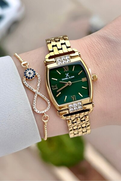 Daniel Klein Kadranı Yeşil Kordonu Sarı Renk 24 Ay Garantili 24 mm Hediye Pak...