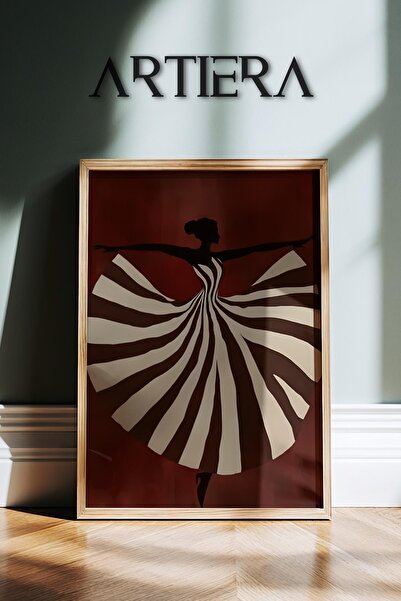 HİGUERA Soil Tones Brown Stripes Dancing Woman Σύγχρονη ζωγραφική τοίχου με ξ...