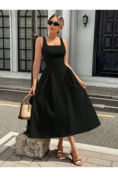 Generic Brand Women's Strappy Square Collar Long Imported Crepe Dress