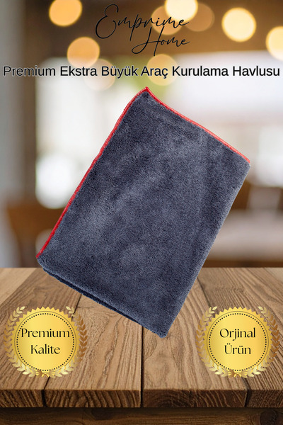 Premium Ekstra Büyük Oto Mikrofiber Kurulama ve Parlatma Bezi - Çizmez Kırmızı Kenarlı Kalın Dokulu 70x50cm