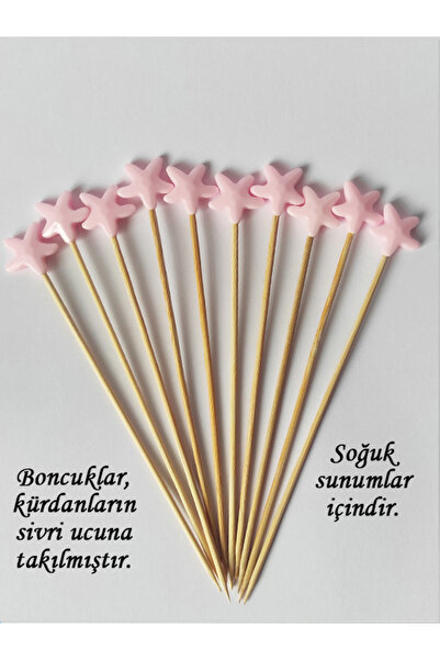 BEYHAN BAYHAN 15 Cm Uzun Kürdan - 10 Adet Pembe Deniz Yıldızı Dekoratif Kokte...