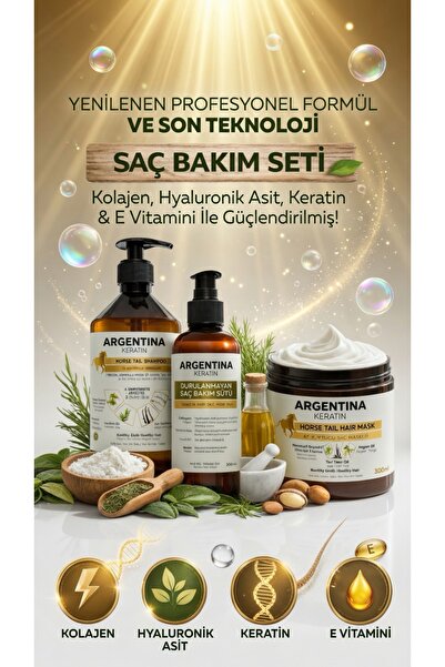 ARGENTİNA KERATİN Kolajen-Hyaluronik asit-Keratin-E vitamini At Kuyruğu Argan...