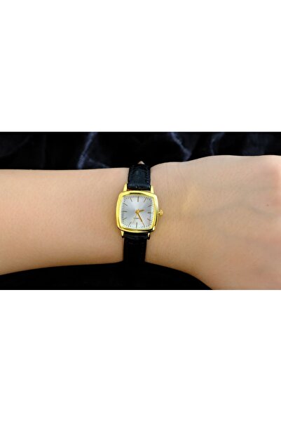 QUARTZ Retro Minimal Vintage Tasarım - Siyah Renk Kordon - Gold Renk Kasa