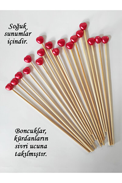 BEYHAN BAYHAN 15 Cm Uzun Kürdan - 30 Adet Dekoratif Kırmızı Kalp Incili Kokte...