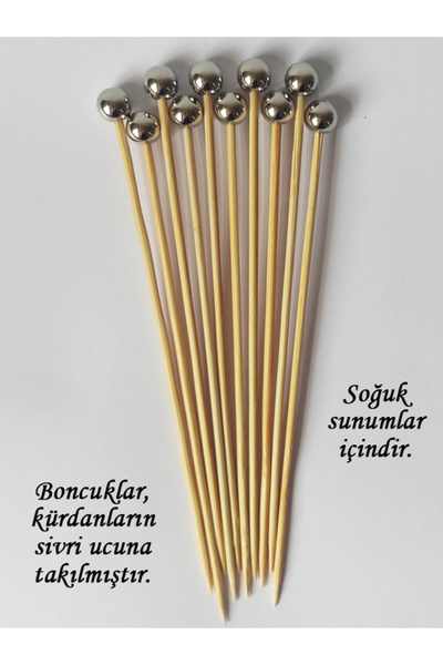 Tasarı Mağazası 15 Cm Uzun Kürdan - 15 Adet Gümüş Incili Sunum Kürdanı