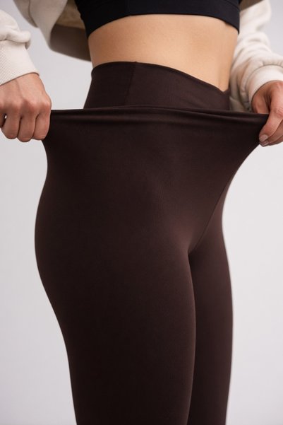 Sechoni Butik Women's High Waist Gathering Tights Slim Fit Stretchy Casual Brown Tights