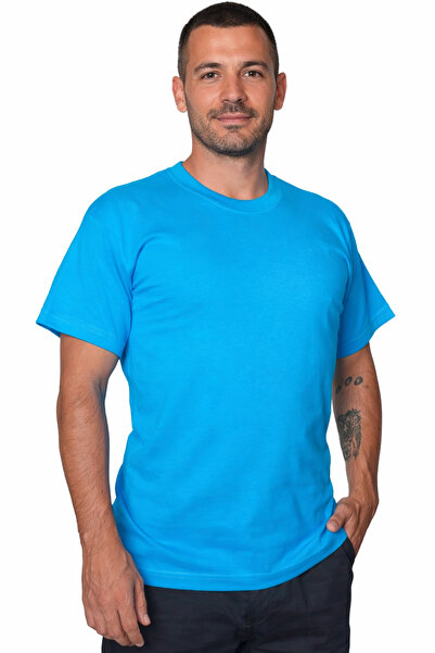 Umay moda 59 Blue Crew Neck Basic T-Shirt