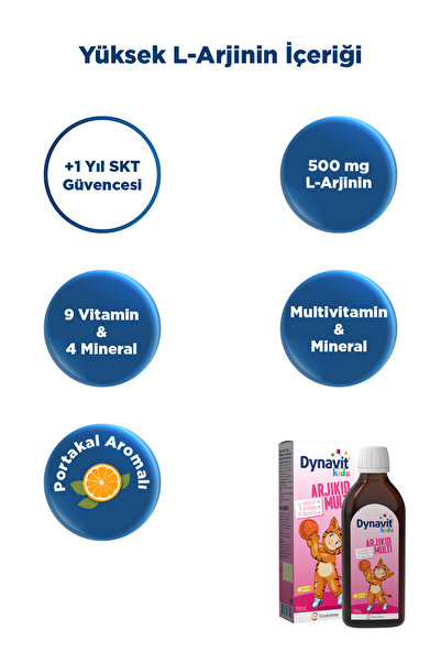 Dynavit Kids Arjikid Multi Şurup 150 mL - Çocuk için L-Arjinin, Vitamin & Mineral - Büyüme & Kemik Gelişimi