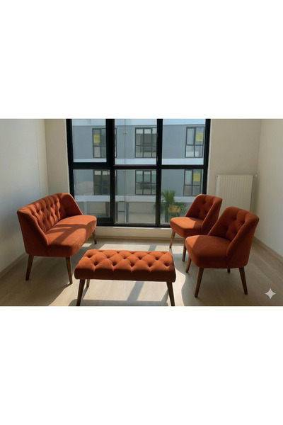 ElizzanMobilya Çay Seti Koltuk Baby Face Kumaş 2+1+1 Puf Hediyeli