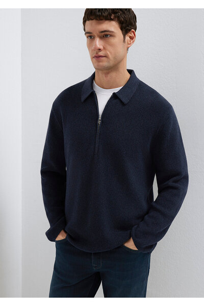 Mavi Marineblauer Pullover mit halbem Reißverschluss, normale Passform 071039...