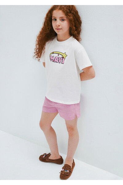 Mavi Bedrucktes Ecru-T-Shirt mit lockerer Passform / lockerem, bequemem Schni...