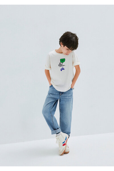 Mavi Bedrucktes Ecru-T-Shirt in Übergröße / weiter Schnitt 6610421-70057