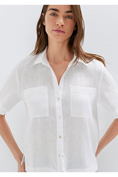 Mavi Λευκό λινό πουκάμισο με τσέπες Slim Fit / Στενή εφαρμογή 1211466-620