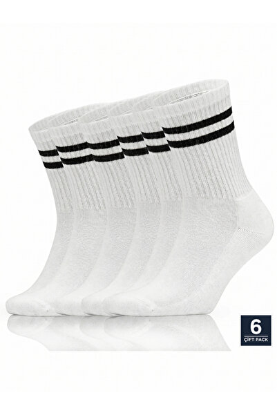 Lemsly 6'lı Beyaz Pamuklu Kolej Çorap Unisex İnce Spor Günlük Kullanım Komfor...