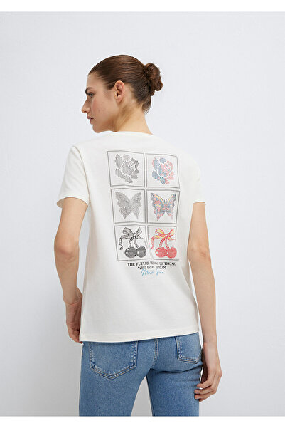 Mavi Μπλουζάκι εκρού με στάμπα πεταλούδας, ημιστενή γραμμή / ημιστενή εφαρμογ...