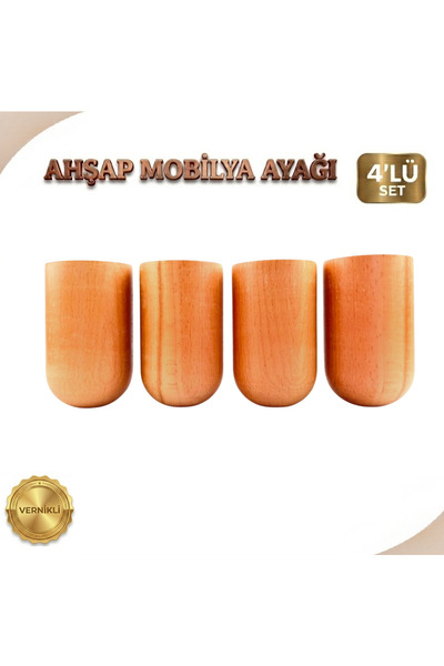akyolahsap M07 - Bohem Ayak | Puf Ayağı | Kayın Ahşap 4'Lü Set – 12 cm