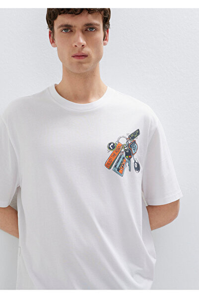 Mavi Μπλουζάκι με στάμπα μπρελόκ, λευκό, χαλαρή εφαρμογή / άνετη γραμμή 06133...