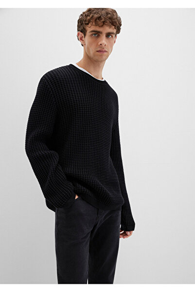 Mavi Schwarzer Strickpullover mit Rundhalsausschnitt und Struktur, reguläre P...