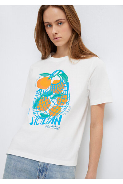 Mavi Sicilia Printed Ecru T-Shirt Regular Fit / Normal Cut 1614002-70057