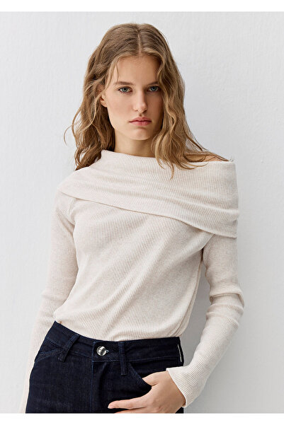 Mavi Bluse aus Kaschmir-Mischgewebe in Ecru, schmale Passform 1613651-91336