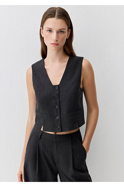 Mavi Anthrazitfarbene Weste aus Wollmischung Slim Fit / Schmal geschnitten 11...