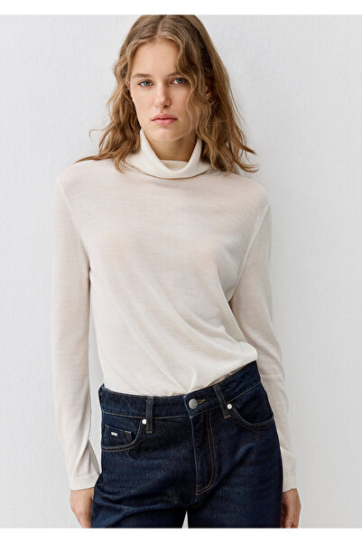 Mavi Wollpullover in Ecru mit Stehkragen, normale Passform 1710823-70057