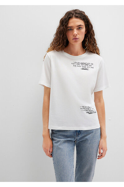 Mavi Τυπωμένο λευκό μπλουζάκι Regular Fit / Normal Cut 1613485-70057