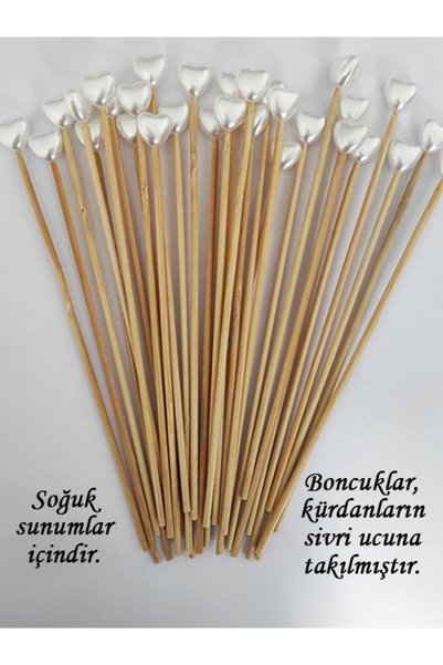 tm tasarı mağazası 15 cm Long Toothpicks - 500 Pieces of Decorative Cream Heart Pearl Presentation Toothpicks - Cocktail Stirrers - Pearl 10 mm