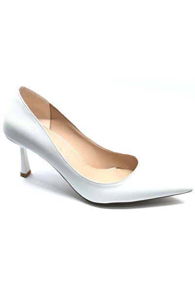 KOCAMANLAR Γυναικεία παπούτσια Feles 7 εκ. με τακούνι στιλέτο ΛΕΥΚΟ-ΔΕΡΜΑΤΙΝΟ