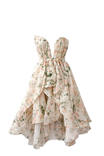 Feya Studio Φόρεμα κορσές με ουρά από βαμβάκι και λινό