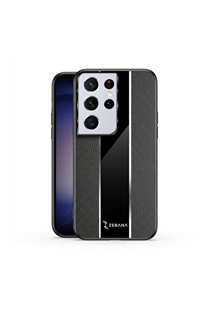Zebana Samsung Galaxy S22 Ultra Uyumlu Kılıf Premium Deri Kılıf Siyah