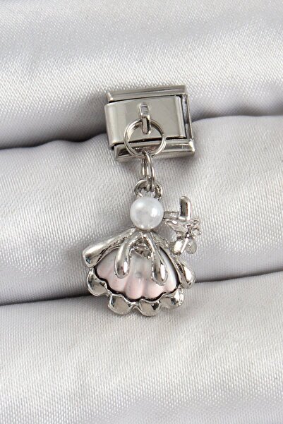 Skygo 316L Steel Dangle Pearl Detail Oyster Model Silver Color Nomination Cha...