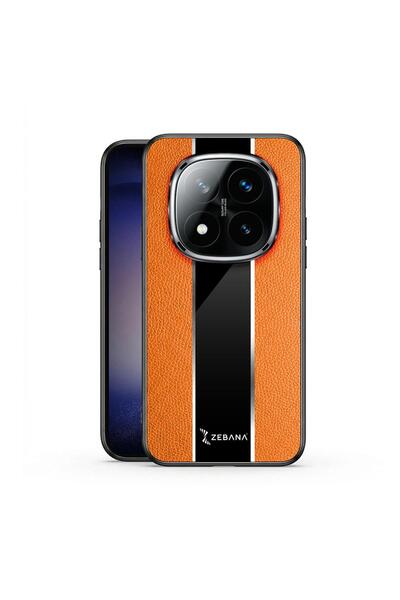 Zebana Xiaomi Redmi Note 14 Pro Plus 5G Uyumlu Kılıf Premium Deri Kılıf Turuncu