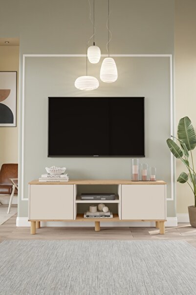 Yurupa Alessa Tv Ünitesi Sehpası 160cm Bohem Raflı Kapaklı Sepet-Kaşmir ALS1-SKA