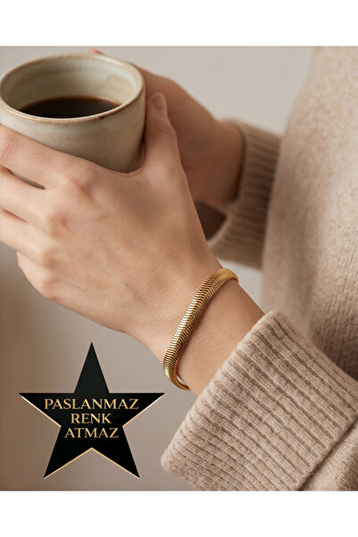 stainless steell Steel Gold Thick Italian Women's Bracelet 17+5 cm Extension