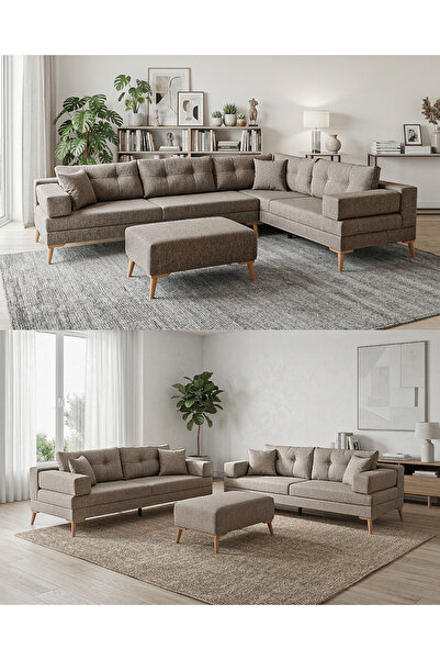 Velura Home & Living Zeri Modüler Yataklı Koltuk Takımı & 2 Adet Üçlü Kanepe ...
