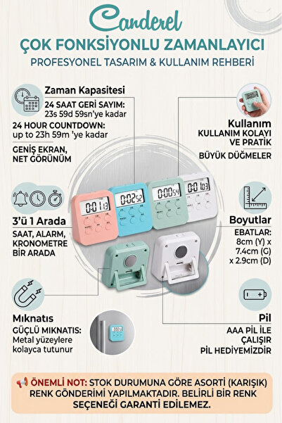 Canderel Alarmlı Dijital Öğrenci Sınav Kronometresi 24 Geri Sayım Cihazı Saat...