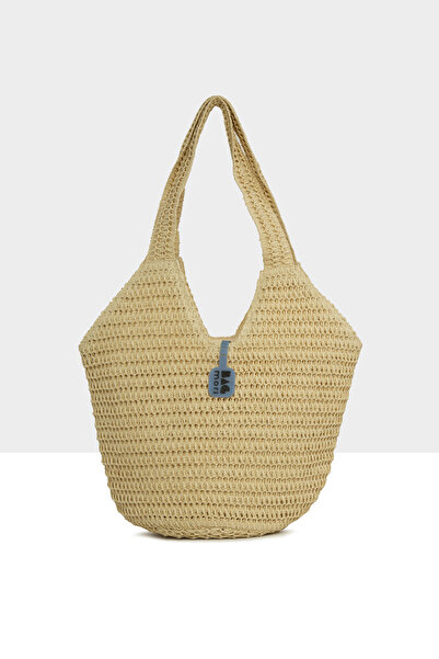 Bagmori Κρεμ Γυναικεία Οβάλ Ψάθινη Τσάντα Ώμου M000008750