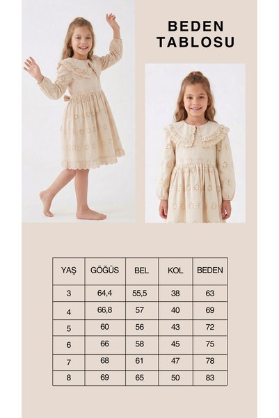 Pafim Girls' Scalloped Short Dress, Wide Collar Special Occasion Cotton Dress, Ages 3-8