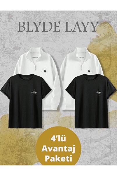 BLYDE LAYY Πακέτο πλεονεκτημάτων 4 τεμαχίων με στάμπα πυξίδας (2 φούτερ, 2 μπ...