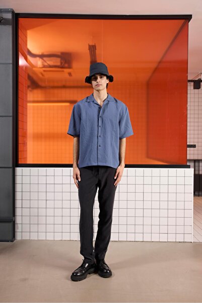 GMG FIRENZE Ανδρικό πουκάμισο Gmg Fırenze εφαρμοστό Apaş με γιακά Indigo GU25...