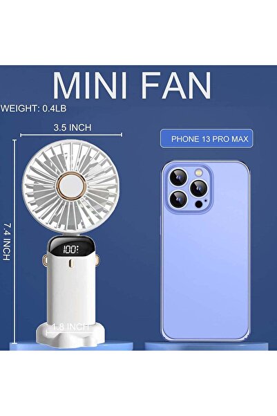 Arabest Mini Handheld Fan, USB Rechargeable Neck Fan 90° Adjustable 5 Speeds