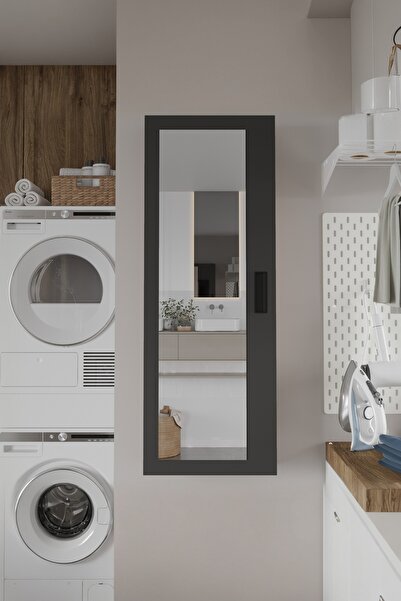 Yurupa Luna 4 Raflı Sürgülü Aynalı Banyo Dolabı Çok Amaçlı Dolap Atlantik Çam...