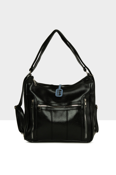 Bagmori Μαύρο γυναικείο σακίδιο πλάτης με όρθιο φερμουάρ, πολλές θήκες, χαλαρ...